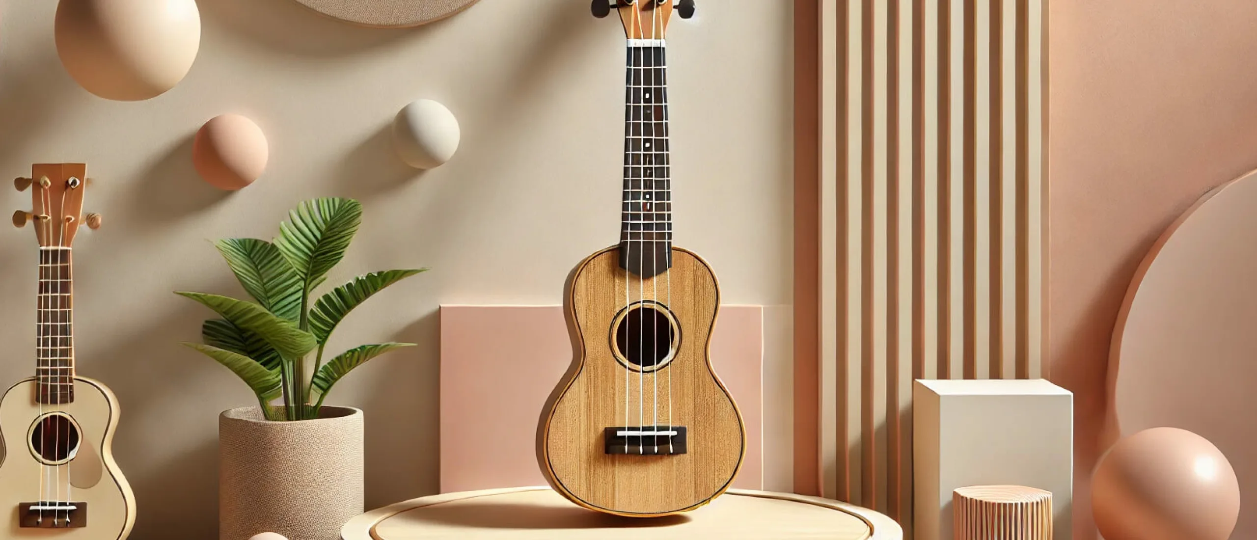 2024 07 03 17 54 10 a realistic ukulele placed on an aesthetic background the background features a stylish minimalistic design with soft pastel colors and subtle textu