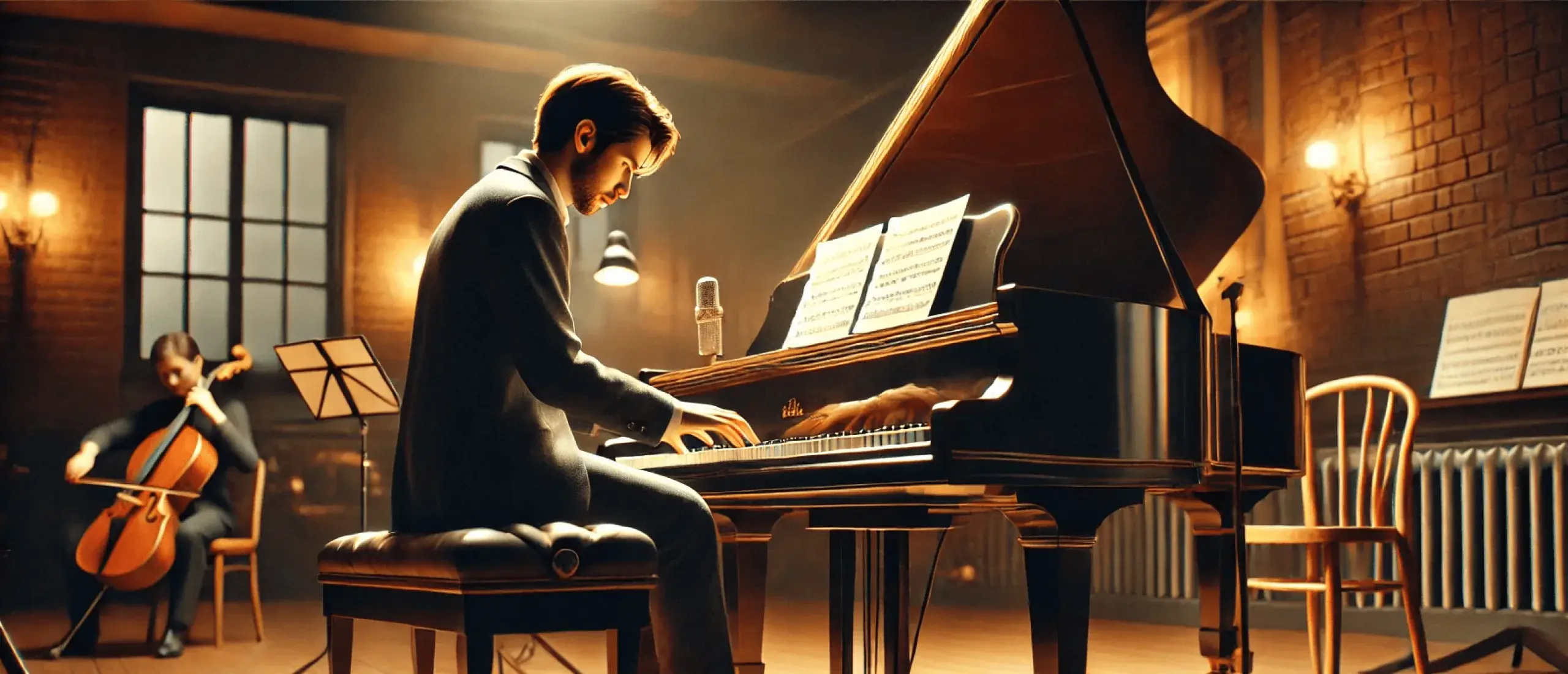 Dalle 2024 08 07 01 06 03 a realistic scene of a pianist performing the musician is seated at a grand piano playing with focused concentration the setting is a cozy room or